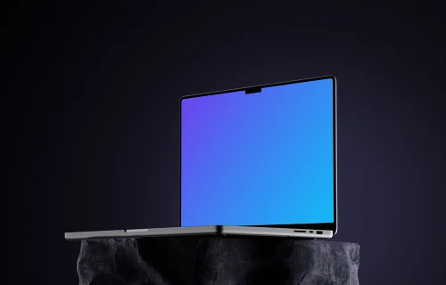 Free MacBook Pro mockup on stone pedestal