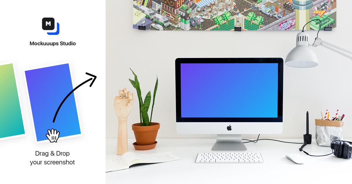 Download Front view of iMac mockup in the office - Mockuuups Studio