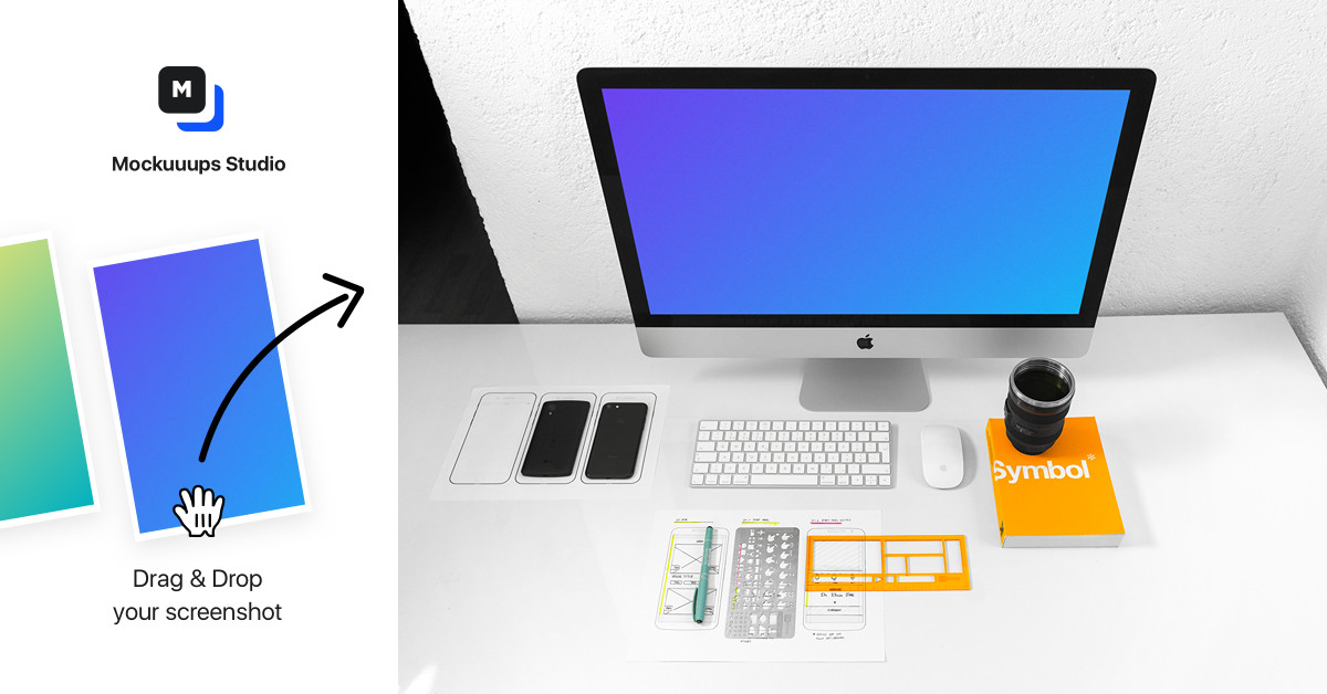 Download Front view of iMac mockup on white working desk ...