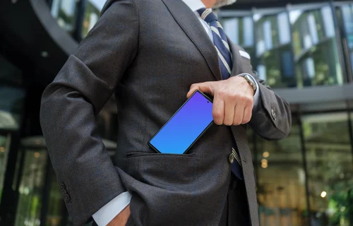 Google Pixel 6 mockup in businessman’s hand