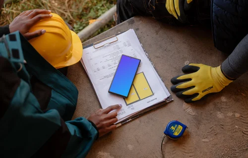 Google Pixel 6 mockup in construction environment