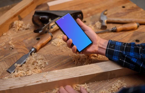 Google Pixel 6 mockup in the carpentry workshop