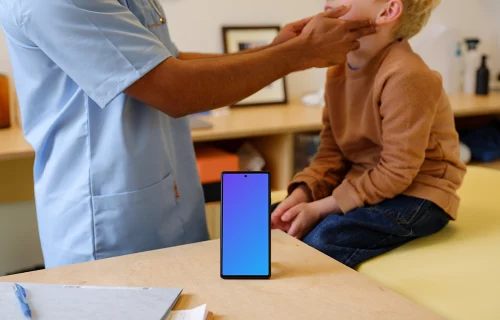 Google Pixel 6 mockup in the children's doctor's office