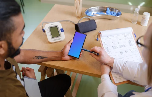Google Pixel 6 mockup in the patient’s hand