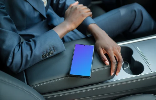 Google Pixel 6 mockup in the Tesla electric car
