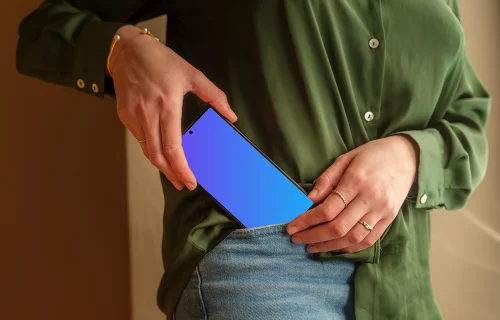 Google Pixel 6 mockup in the woman’s pocket