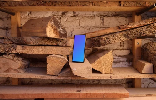 Google Pixel 6 mockup in wooden environment