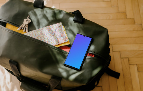 Google Pixel 6 mockup on travel bag