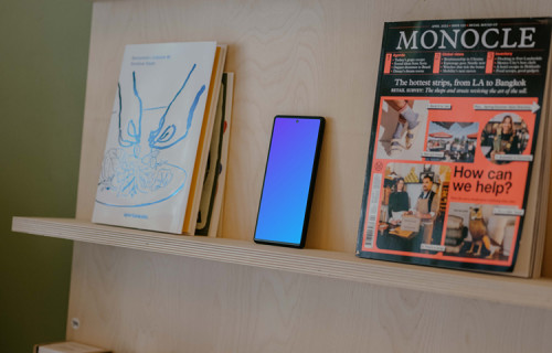 Google Pixel 6 mockup with books
