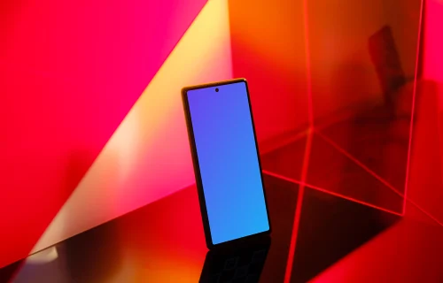 Google Pixel 6 mockup with red themed background