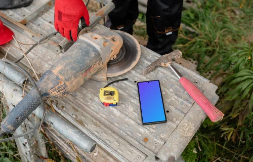 Google Pixel 6 with construction equipment