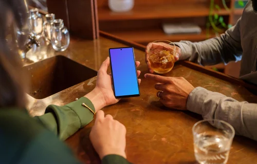 Google Pixel mockup in the lounge setting
