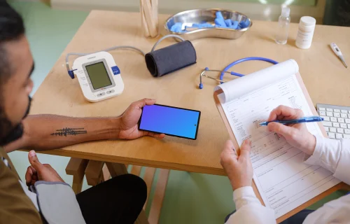 Google Pixel mockup in the patient’s hand
