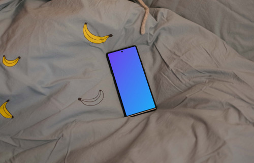 Google Pixel mockup on bed sheets