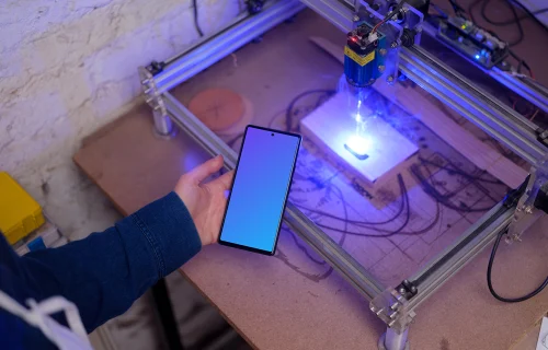 Hand holding a Google Pixel 6 mockup