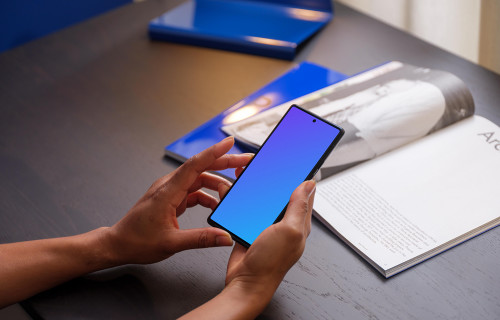 Hands holding a Google Pixel mockup