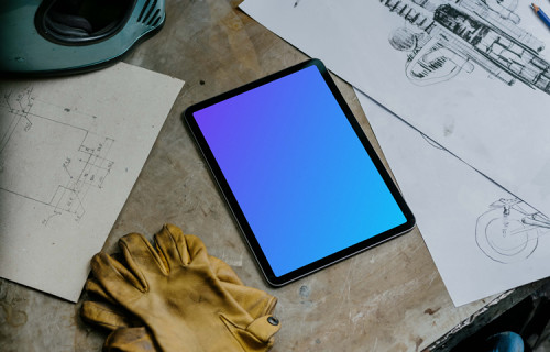 iPad Air mockup beside work gloves