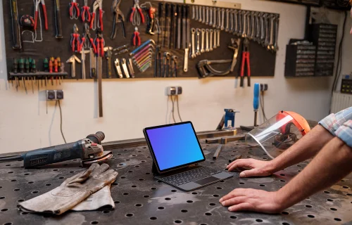 iPad Air mockup in workshop