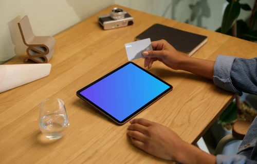 iPad Air mockup on a wooden desk