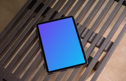 iPad Air mockup on modern wooden bench