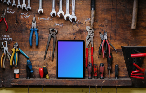 iPad Air mockup placed in a tool rack.
