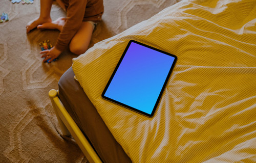 iPad Air mockup placed on a bed