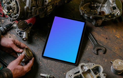 iPad Air mockup placed on a workbench