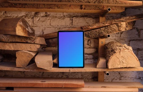 iPad Air mockup surrounded by wooden objects