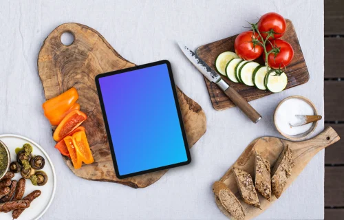 iPad mockup in the middle of food