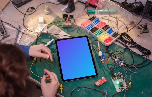 iPad mockup next to the cables