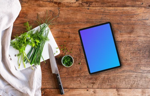 iPad mockup on the kitchen countertop