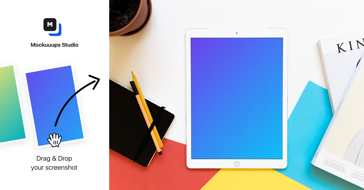 iPad Pro mockup on the light working desk - Mockuuups Studio