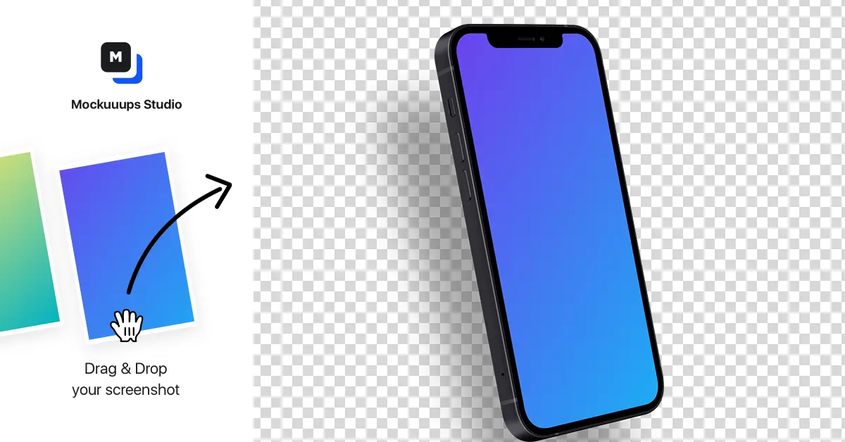 iPhone 12 Mockup (Perspective Left - Floating Shadow) - Mockuuups Studio