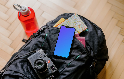 iPhone 13 mockup on backpack