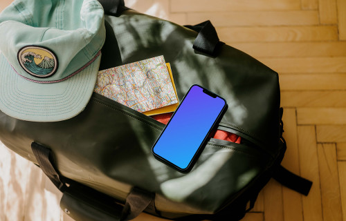 iPhone 13 mockup on travel bag mockup