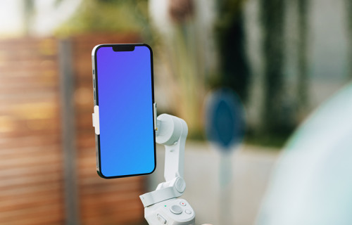 iPhone 13 Pro mockup on a white phone stand