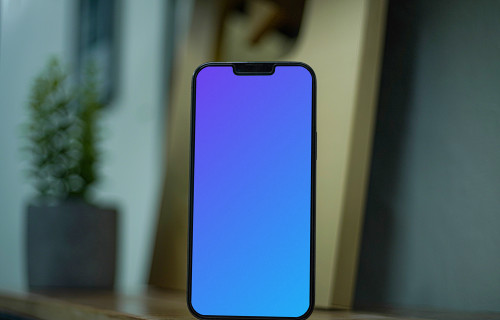 iPhone 13 Pro mockup on wooden shelf
