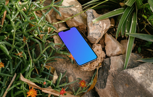 iPhone 13 Pro mockup placed in a garden