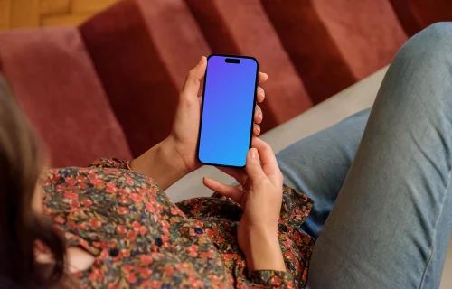 iPhone 14 Pro mockup in cozy office setting
