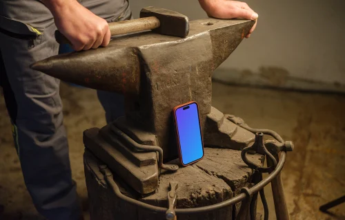 iPhone 14 Pro mockup in workshop