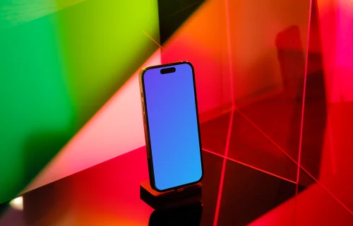 iPhone 14 Pro mockup with colorful background