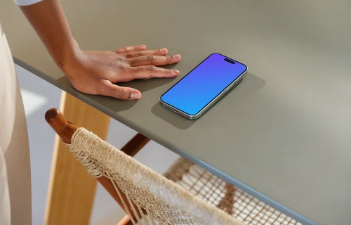 iPhone 15 Pro mockup on a modern office desk