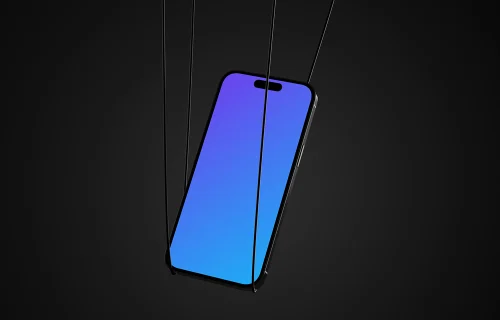 iPhone 16 mockup in a dark monochrome setting