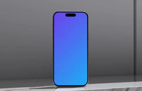 iPhone 16 mockup on marble platform