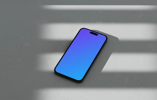 iPhone 16 mockup on marble with shadows and natural light
