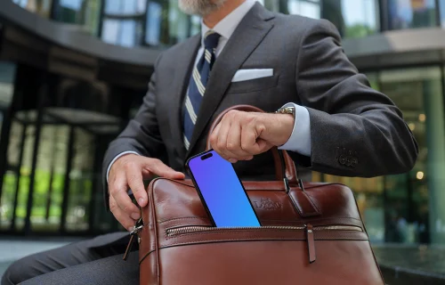 iPhone mockup in businessman’s hand