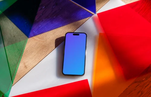 iPhone mockup on bright colorful background