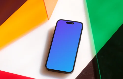 Free iPhone mockup on multicolored background