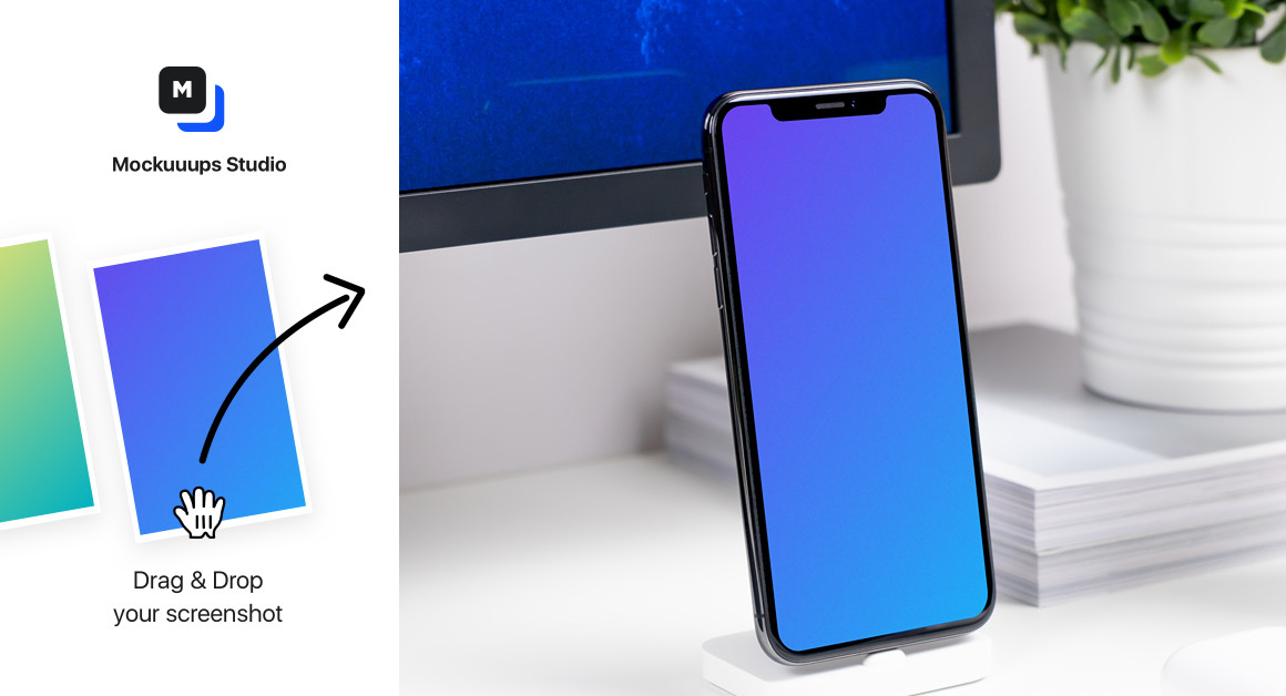 Download iPhone XS mockup at lighting dock - Mockuuups Studio