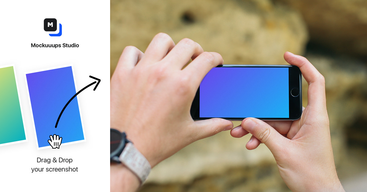 Landscape iPhone 6 mockup in mountains - Mockuuups Studio